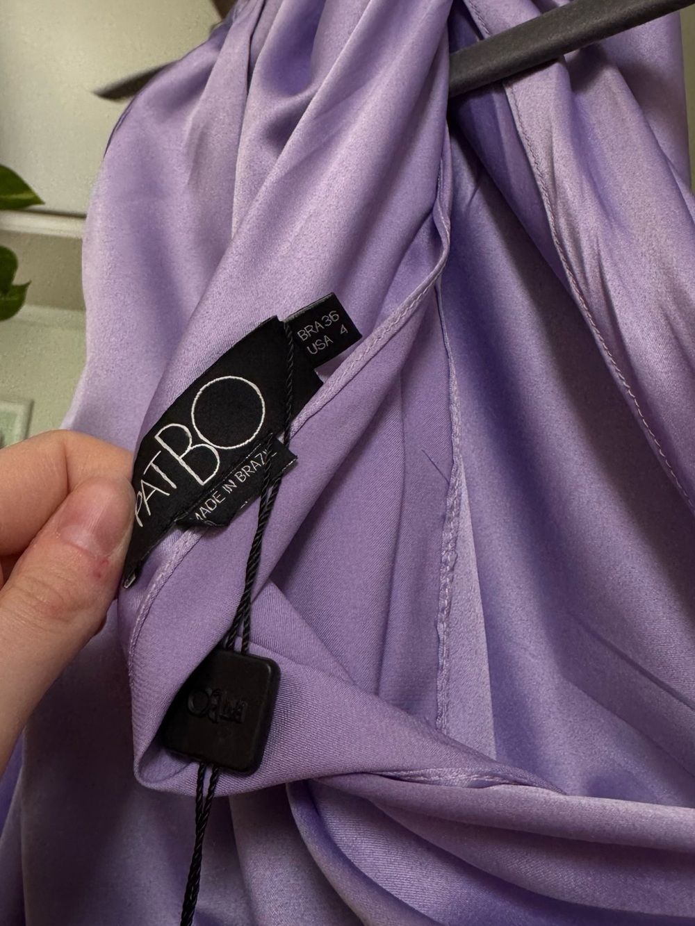 PatBo Lavender Satin One-Shoulder Feather Trim Gown - Picture 4 of 4